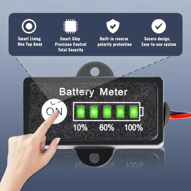 Alt view image 4 of 4 - 12V 24V 36V 48V Battery Indicator, Waterproof Universal LED Display Ba-ttery Meter Gauge for Lithium, LiFePO4, Lead-Acid (48V Lithium Battery Indicator)