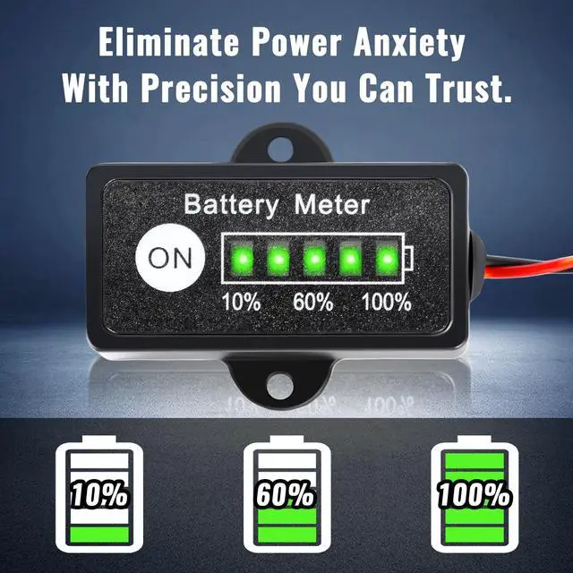 Alt view image 3 of 6 - 12V 24V 36V 48V Battery Indicator, Waterproof Universal LED Display Ba-ttery Meter Gauge for Lithium, LiFePO4, Lead-Acid (24V Pb-Acid Battery Indicator)