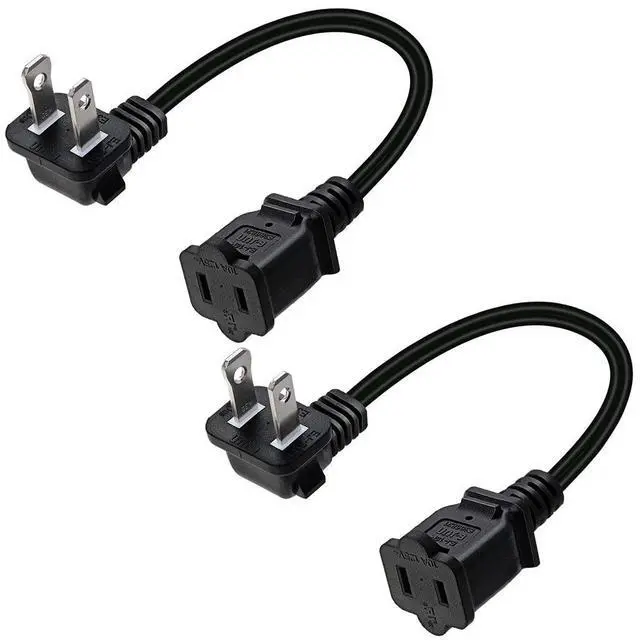 Main image of 2-Pack Elbow Plug 90 Degree Polarized USA Outlet Saver Power Extension Cord Cable 125V 10A 2-Prong 2 Outlets NEMA 5-15P to NEMA 5-15R, 1.6ft/50cm