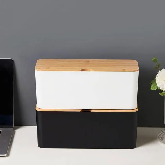 Alt view image 6 of 6 - Cable Management Box Wire Organizer for Power Strip Hiding | Bamboo Lid,Large Dual-side Opening Design,Kid & Pet Friendly,for Office,Desks, TV Areas,Floor Corners,Black