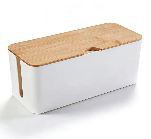 Main image of Cable Management Box Wire Organizer for Power Strip Hiding | Bamboo Lid,Large Dual-side Opening Design,Kid & Pet Friendly,for Office,Desks, TV Areas,Floor Corners,White