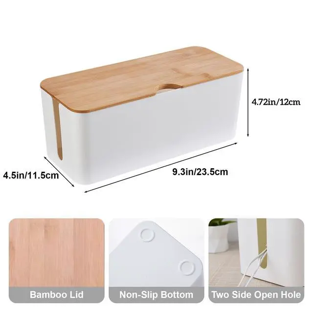 Alt view image 2 of 6 - Cable Management Box Wire Organizer for Power Strip Hiding | Bamboo Lid,Large Dual-side Opening Design,Kid & Pet Friendly,for Office,Desks, TV Areas,Floor Corners,White