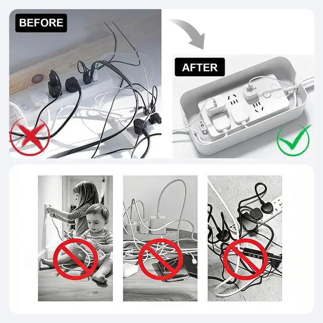 Alt view image 4 of 6 - Cable Management Box Wire Organizer for Power Strip Hiding | Bamboo Lid,Large Dual-side Opening Design,Kid & Pet Friendly,for Office,Desks, TV Areas,Floor Corners,White