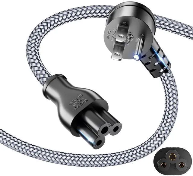 Main image of 3 Prong Laptop Power Cord-6.6Ft Universal Power Cable 90°Angled,18AWG AC Power Cable for Dell HP LG Lenovo Asus Acer Toshiba Sony Laptops/Notebooks Monitors Printers Scanners NEMA 5-15P to C5