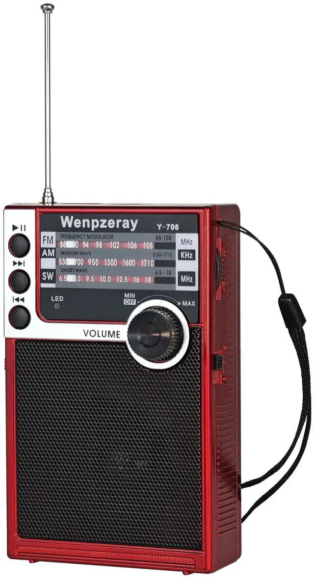 Main image of Y-706 Pocket AM FM SW Radio,Battery Powered with Bluetooth Speaker,Red | Senior friendly easy-use radio for gifting.pair devices via Bluetooth,USB & TF playback outdoor & emergency use