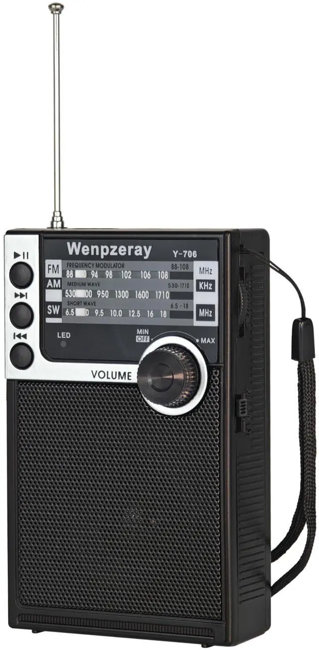 Main image of Y-706 Pocket AM FM SW Radio,Battery Powered with Bluetooth Speaker,Black | Senior friendly easy-use radio for gifting.pair devices via Bluetooth,USB & TF playback outdoor & emergency use