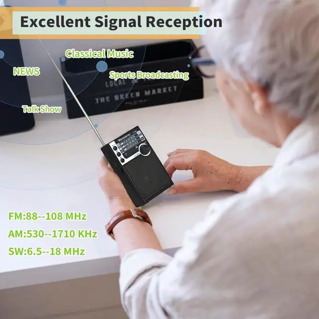 Alt view image 2 of 6 - Y-706 Pocket AM FM SW Radio,Battery Powered with Bluetooth Speaker,Black | Senior friendly easy-use radio for gifting.pair devices via Bluetooth,USB & TF playback outdoor & emergency use