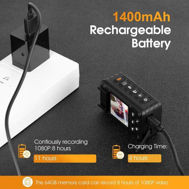 Alt view image 3 of 6 - 1080P Body Camera, with 64GB Kingston TF Card, Patrol Police Body Worn Night Vision Camera, Personal Waterproof Wearable Cam with Shoulder Clip, 10h Record for Law Enforcement/Sporting Trip