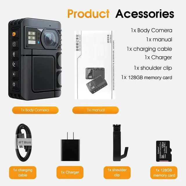 Alt view image 6 of 6 - 1080P Body Camera, with 64GB Kingston TF Card, Patrol Police Body Worn Night Vision Camera, Personal Waterproof Wearable Cam with Shoulder Clip, 10h Record for Law Enforcement/Sporting Trip