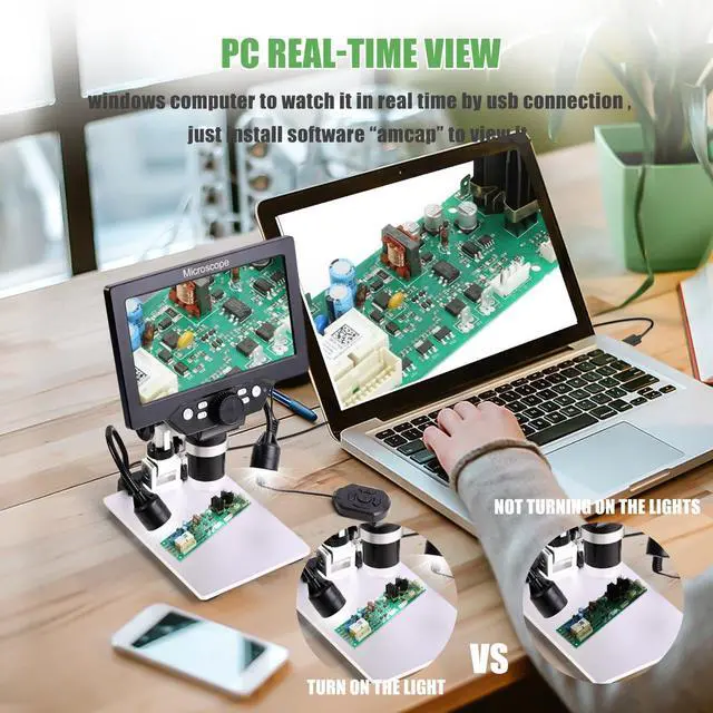 Alt view image 4 of 6 - 7 in LCD Digital Microscope HD Light Magnifying Glass Coin Supplies | 1200X1080P HD,16GB TF card,wired remote,electronic microscope,7 inch microscope,soldering tools,jewelry microscope