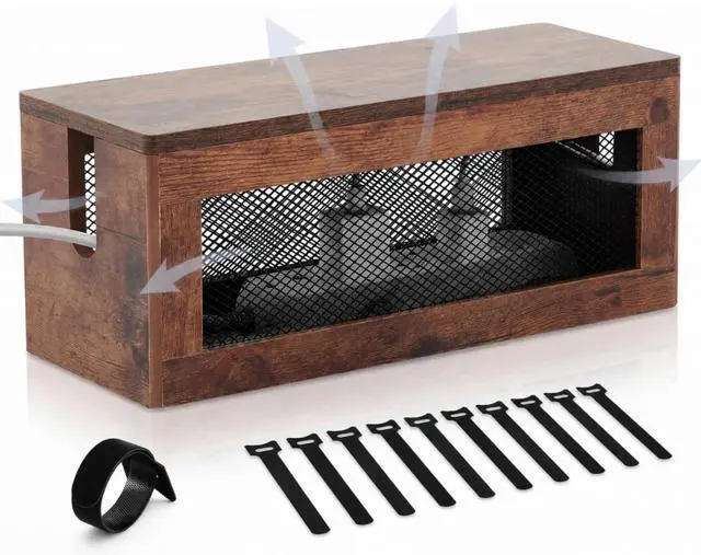 Main image of Extra Large Cable Management Box, 16'' Wood Cord Box Organizer with Ventilation Nets & Organizer for Power Strip, TV Wires & Desk Cable Storage, Magnetic Lid Hide Floor Cables