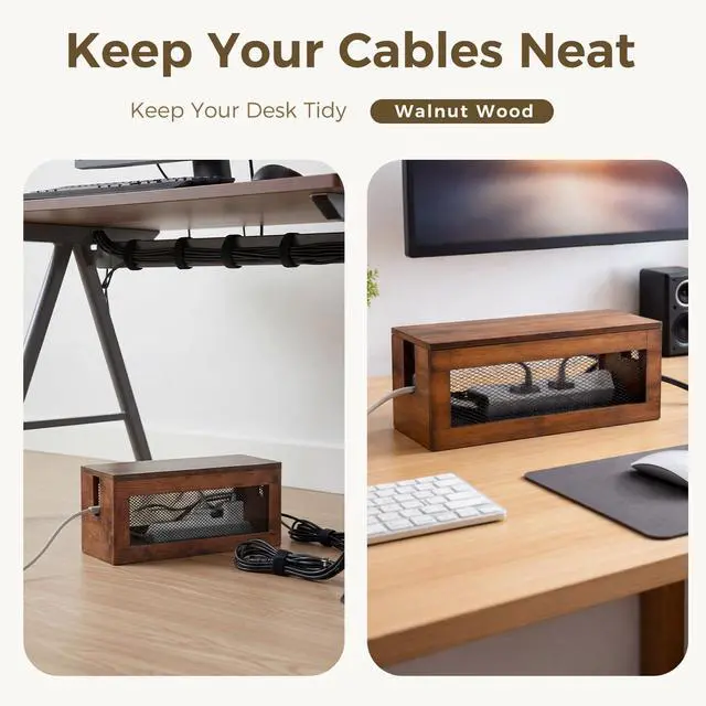Alt view image 5 of 6 - Extra Large Cable Management Box, 16'' Wood Cord Box Organizer with Ventilation Nets & Organizer for Power Strip, TV Wires & Desk Cable Storage, Magnetic Lid Hide Floor Cables