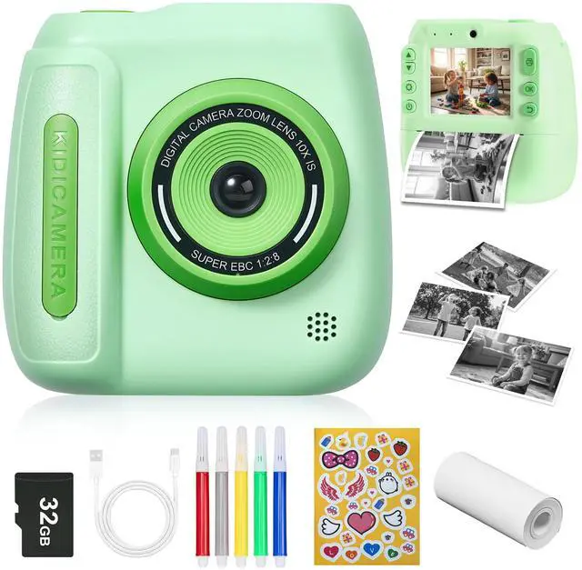 Main image of Kids Instant Print Camera, Portable Toddler Travel Print Toy | 1080P Video Digital Camera, Christmas Birthday Gifts for Girls Boys Age 3-12, Green