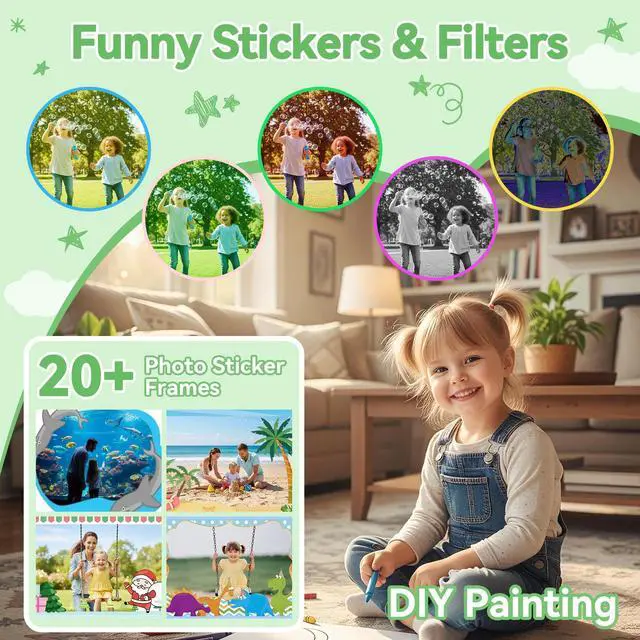 Alt view image 4 of 6 - Kids Instant Print Camera, Portable Toddler Travel Print Toy | 1080P Video Digital Camera, Christmas Birthday Gifts for Girls Boys Age 3-12, Green