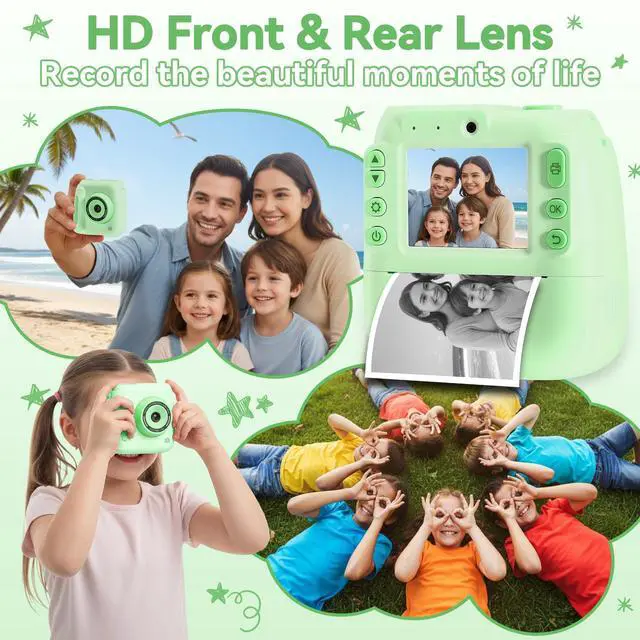 Alt view image 5 of 6 - Kids Instant Print Camera, Portable Toddler Travel Print Toy | 1080P Video Digital Camera, Christmas Birthday Gifts for Girls Boys Age 3-12, Green