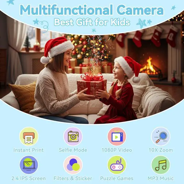 Alt view image 2 of 6 - Kids Instant Print Camera, Portable Toddler Travel Print Toy | 1080P Video Digital Camera, Christmas Birthday Gifts for Girls Boys Age 3-12, Blue