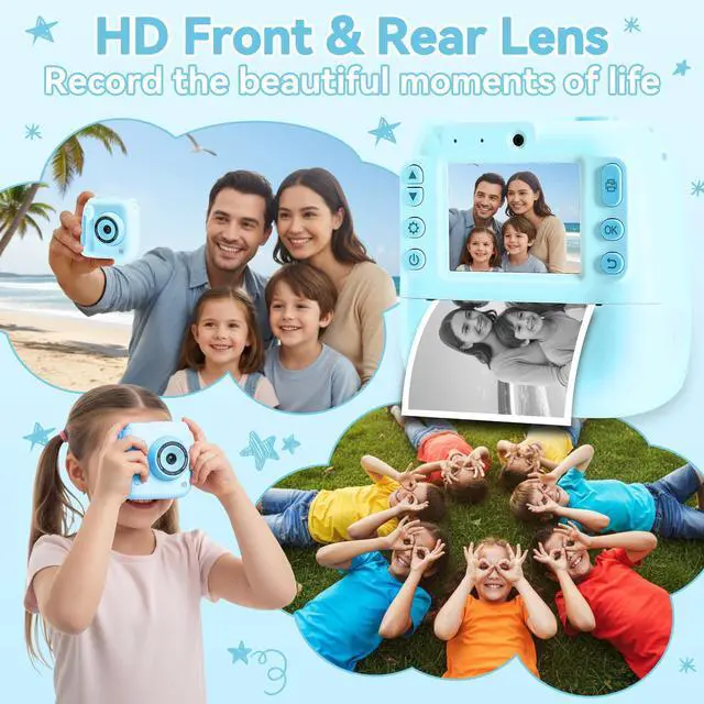 Alt view image 5 of 6 - Kids Instant Print Camera, Portable Toddler Travel Print Toy | 1080P Video Digital Camera, Christmas Birthday Gifts for Girls Boys Age 3-12, Blue