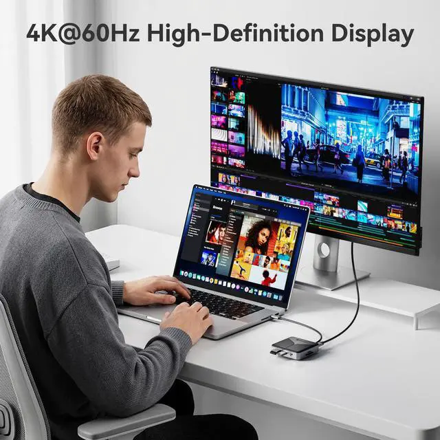 Alt view image 4 of 6 - 8-in-1 Laptop Docking Station for MacBook/iPad/Dell/Lenovo/HP | USB C Hub with 4K HDMI, 1 Gbps Ethernet Port, 100W Power Delivery, SD/TF, 3.5mm Audio, 2*USB 3.0 Transfer Ports for Laptops