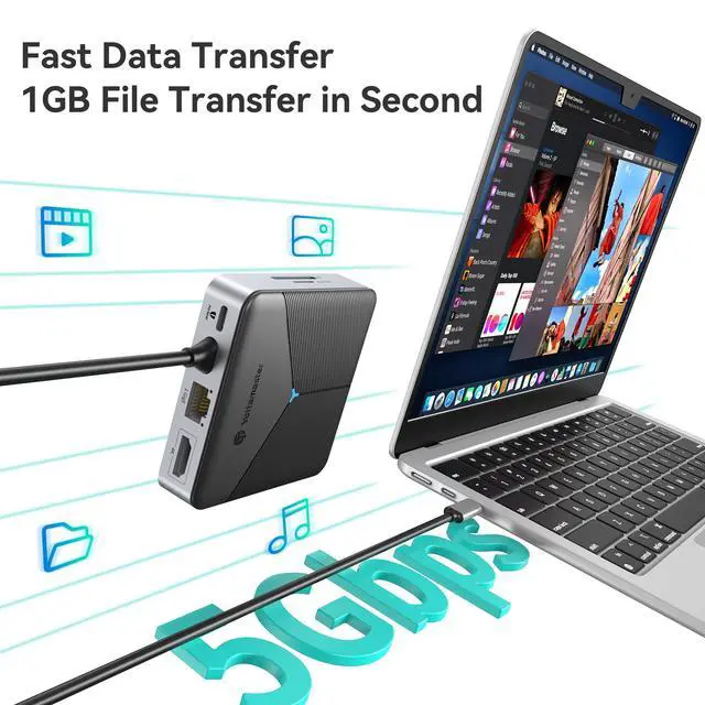 Alt view image 6 of 6 - 8-in-1 Laptop Docking Station for MacBook/iPad/Dell/Lenovo/HP | USB C Hub with 4K HDMI, 1 Gbps Ethernet Port, 100W Power Delivery, SD/TF, 3.5mm Audio, 2*USB 3.0 Transfer Ports for Laptops