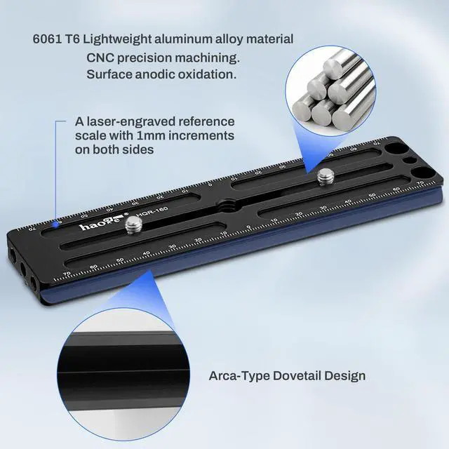 Alt view image 4 of 5 - HQR-160 160mm Multi-Purpose Long Quick Release Extender Rail Sliding Plate for Camera Tripod Ballhead Clamp fit RRS Benro Arca Swiss Sunwayfoto