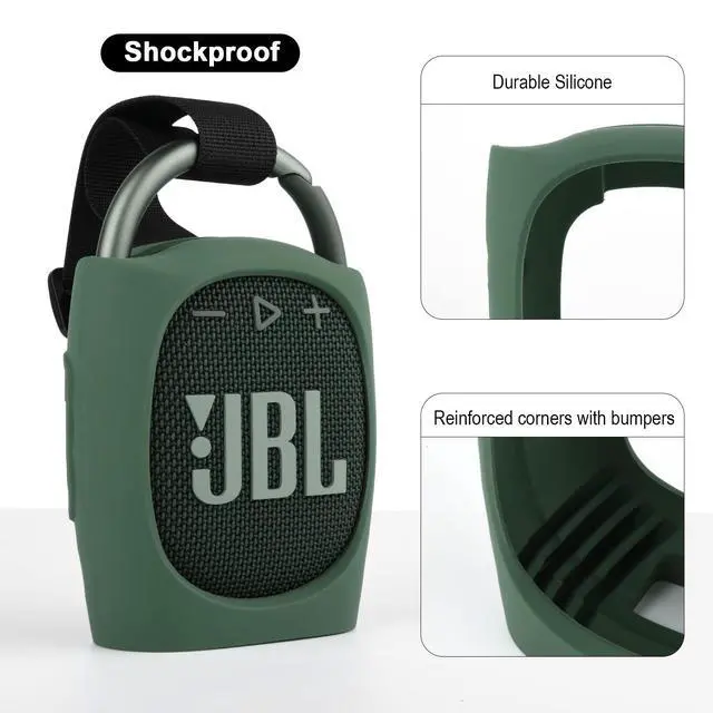 Alt view image 2 of 6 - Silicone Case Compatible with JBL Clip 4 - Portable Mini Speaker Stand Up Protective Carrying Case Cover for JBL Clip 4 (Green)