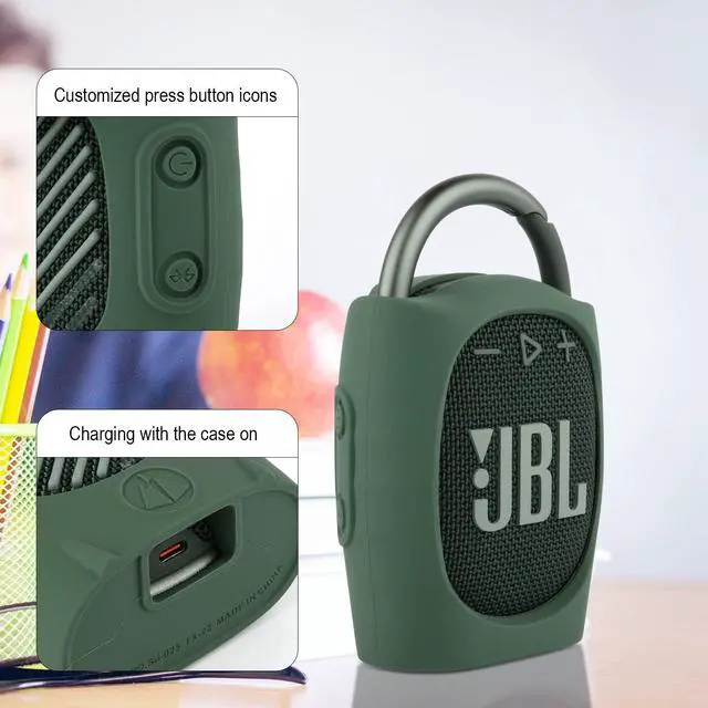 Alt view image 3 of 6 - Silicone Case Compatible with JBL Clip 4 - Portable Mini Speaker Stand Up Protective Carrying Case Cover for JBL Clip 4 (Green)