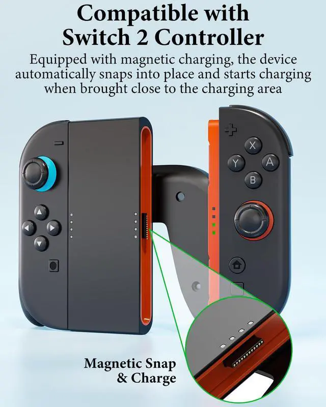 Alt view image 3 of 6 - Controller Grip for Switch 2, Grip for Nintendo Switch 2 J0ycon with Magnetic Charging and Type-C Fast Charge, Compatible with Nintendo Switch 2 J0y-con Grip Durable ABS for Comfortable Gaming-Black