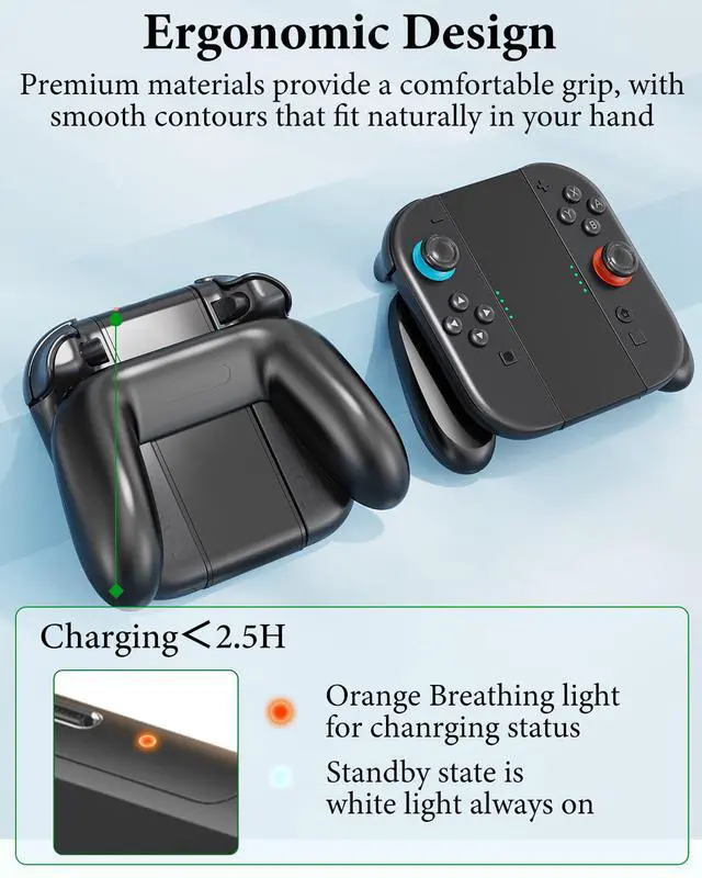 Alt view image 4 of 6 - Controller Grip for Switch 2, Grip for Nintendo Switch 2 J0ycon with Magnetic Charging and Type-C Fast Charge, Compatible with Nintendo Switch 2 J0y-con Grip Durable ABS for Comfortable Gaming-Black