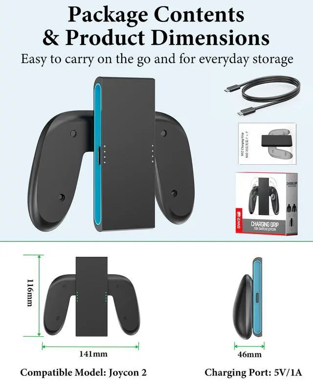 Alt view image 6 of 6 - Controller Grip for Switch 2, Grip for Nintendo Switch 2 J0ycon with Magnetic Charging and Type-C Fast Charge, Compatible with Nintendo Switch 2 J0y-con Grip Durable ABS for Comfortable Gaming-Black