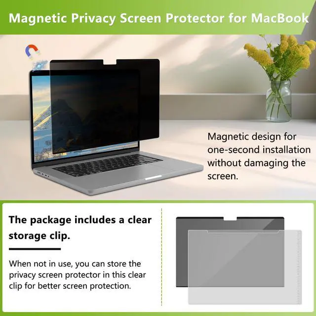 Alt view image 2 of 6 - Magnetic Privacy Screen Protector for MacBook Air 13.6 Inch (M2,M3, M4, M5) | (2022-2026) Removable Matte Anti Glare Blue Light, Private Security Screen Filter for Mac 13.6inch Laptop