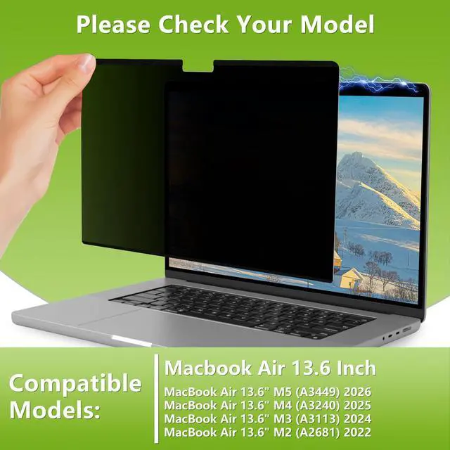 Alt view image 3 of 6 - Magnetic Privacy Screen Protector for MacBook Air 13.6 Inch (M2,M3, M4, M5) | (2022-2026) Removable Matte Anti Glare Blue Light, Private Security Screen Filter for Mac 13.6inch Laptop