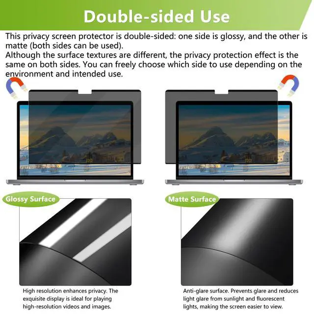 Alt view image 6 of 6 - Magnetic Privacy Screen Protector for MacBook Air 13.6 Inch (M2,M3, M4, M5) | (2022-2026) Removable Matte Anti Glare Blue Light, Private Security Screen Filter for Mac 13.6inch Laptop