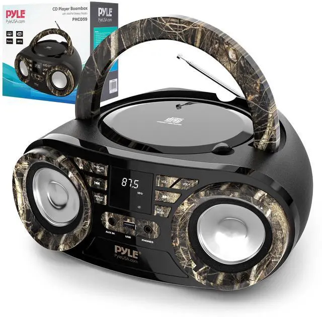 Main image of Portable CD Player Bluetooth Boombox Speaker-AM/FM Stereo Radio&Audio Sound,Supports CD-R-RW/MP3/WMA,USB,AUX,Headphone,LED Display,AC/Battery Powered,Real Tree- PHCD59.5