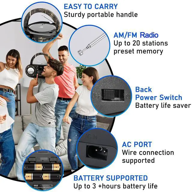 Alt view image 3 of 6 - Portable CD Player Bluetooth Boombox Speaker-AM/FM Stereo Radio&Audio Sound,Supports CD-R-RW/MP3/WMA,USB,AUX,Headphone,LED Display,AC/Battery Powered,Real Tree- PHCD59.5