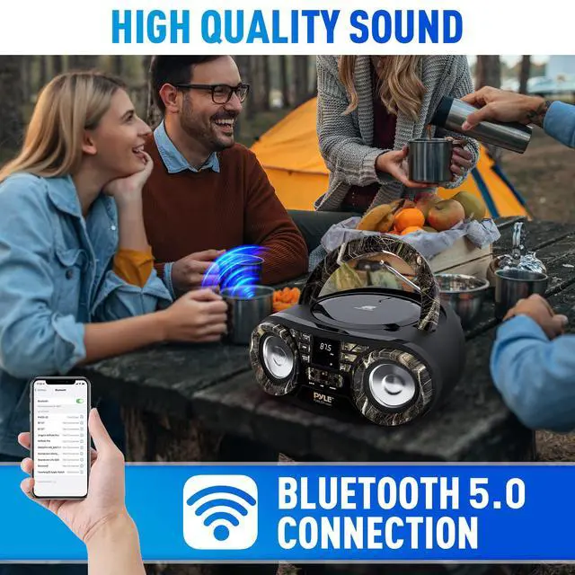 Alt view image 5 of 6 - Portable CD Player Bluetooth Boombox Speaker-AM/FM Stereo Radio&Audio Sound,Supports CD-R-RW/MP3/WMA,USB,AUX,Headphone,LED Display,AC/Battery Powered,Real Tree- PHCD59.5