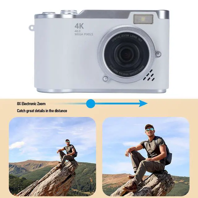 Alt view image 4 of 6 - Digital Camera 48MP 18X Zoom for Photography & Vlogging, 1080P Point and Shoot Camera with 2.4 Inch Flip Screen, LED Flash, Long Battery Life, Perfect for Beginners