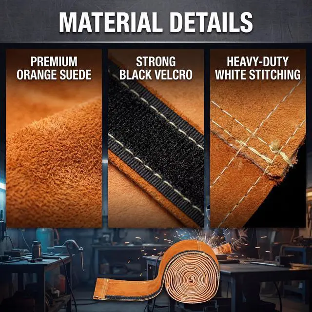 Alt view image 3 of 6 - 11.5ft Leather TIG MIG Welding Torch Lead Cable Cover Sleeve | Flame-retardant split leather,heavy-duty Kevlar stitching,hook and loop fastener,fits plasma cutters and tech hoses