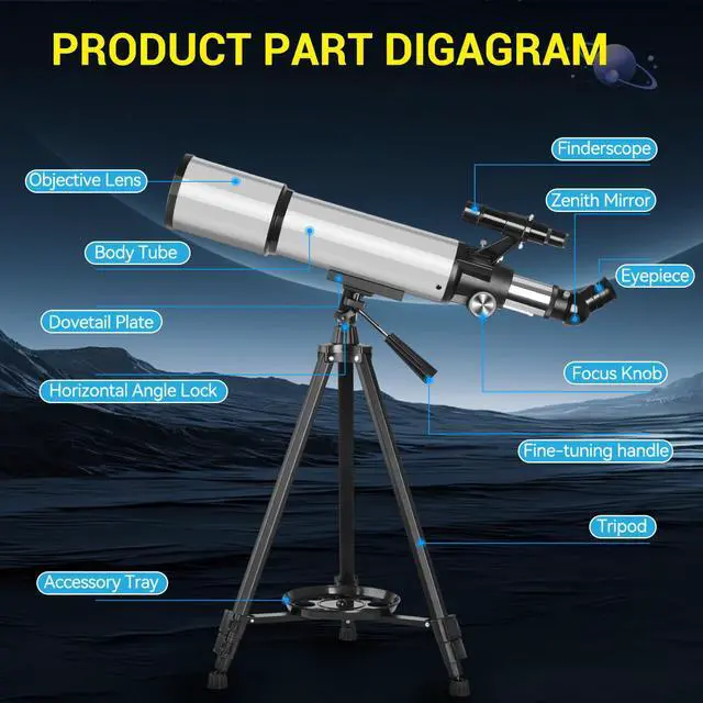 Alt view image 4 of 6 - 90mm Aperture 600mm Telescopes for Adults,Portable High Powered Refractor Telescopes with 2 Eyepieces,Travel Telescope with Carry Bag,Phone Adapter, Astronomy Beginners Gift