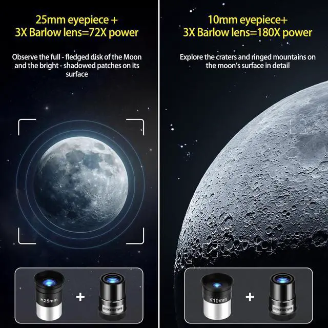 Alt view image 5 of 6 - 90mm Aperture 600mm Telescopes for Adults,Portable High Powered Refractor Telescopes with 2 Eyepieces,Travel Telescope with Carry Bag,Phone Adapter, Astronomy Beginners Gift
