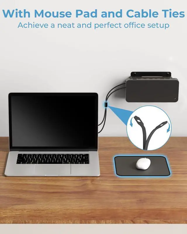 Alt view image 3 of 6 - Metal Mount for Dell Docking Station with Mouse Pad Under Desk and Wall Mount for Dell Dock Station WD25 UD22 WD19 WD22TB4 WD19TBS SD25 Series Dock & Power Adapter