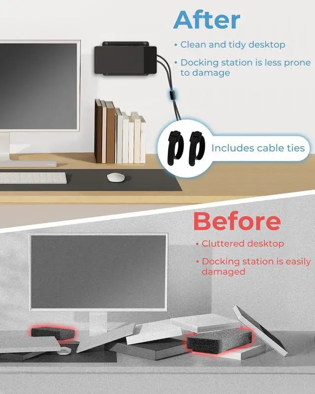 Alt view image 5 of 6 - Metal Mount for Dell Docking Station with Mouse Pad Under Desk and Wall Mount for Dell Dock Station WD25 UD22 WD19 WD22TB4 WD19TBS SD25 Series Dock & Power Adapter