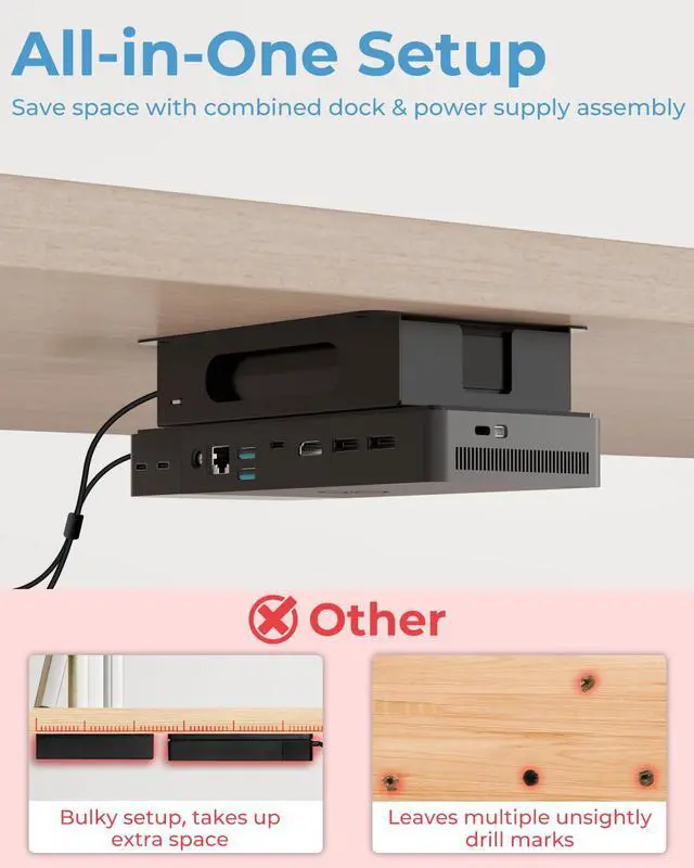 Alt view image 6 of 6 - Metal Mount for Dell Docking Station with Mouse Pad Under Desk and Wall Mount for Dell Dock Station WD25 UD22 WD19 WD22TB4 WD19TBS SD25 Series Dock & Power Adapter