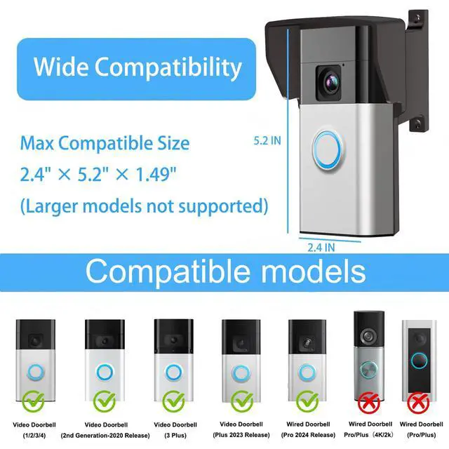 Alt view image 2 of 6 - Video Doorbell Mount Compatible with Some Doorbell, Multiple Sizes Doorbell Brick Extension for Brick Wall Anti-Glare & Rain Anti-Splash Mounting Bracket (3-1/4")