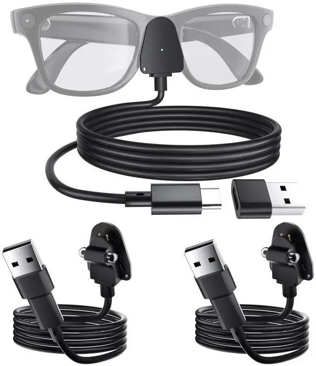 Main image of Charging Adapter Cable Compatible with Ray-Ban Oakley Meta AI Smart Glasses(Gen 1&2),Portable Charger USB C Port for Wayfarer,Skyler,Headliner and HSTN Meta Accessories(2 Pcs)