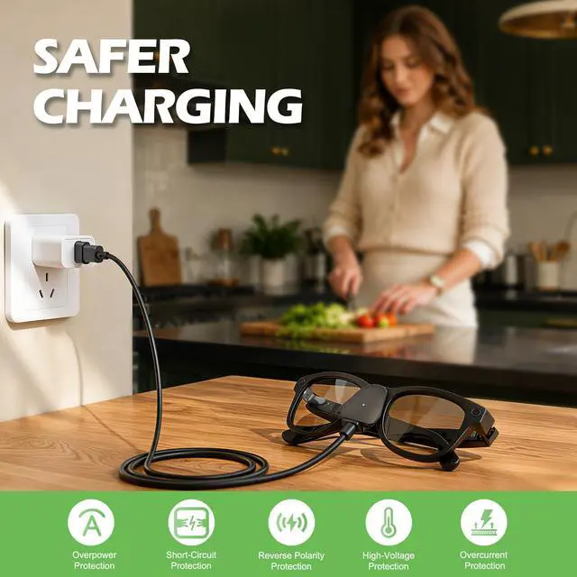 Alt view image 5 of 6 - Charging Adapter Cable Compatible with Ray-Ban Oakley Meta AI Smart Glasses(Gen 1&2),Portable Charger USB C Port for Wayfarer,Skyler,Headliner and HSTN Meta Accessories(2 Pcs)