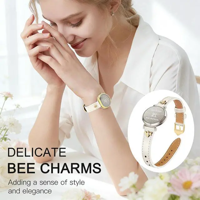 Alt view image 2 of 6 - Slim Leather Bands Compatible with Garmin Lily 2 | Leather with Charms, Feminine,Design,for Garmin Lily 2 Watch Band