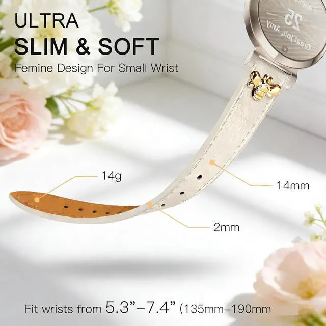 Alt view image 3 of 6 - Slim Leather Bands Compatible with Garmin Lily 2 | Leather with Charms, Feminine,Design,for Garmin Lily 2 Watch Band