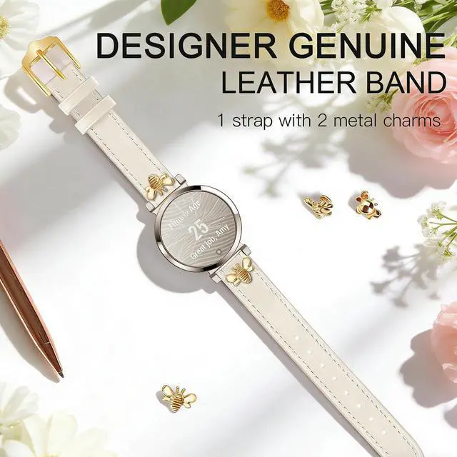 Alt view image 4 of 6 - Slim Leather Bands Compatible with Garmin Lily 2 | Leather with Charms, Feminine,Design,for Garmin Lily 2 Watch Band