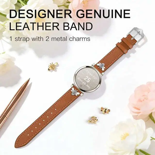 Alt view image 2 of 5 - Slim Leather Bands Compatible with Garmin Lily 2 | Leather with Charms, Feminine,Design,for Garmin Lily 2 Watch Band