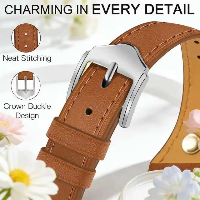 Alt view image 3 of 5 - Slim Leather Bands Compatible with Garmin Lily 2 | Leather with Charms, Feminine,Design,for Garmin Lily 2 Watch Band
